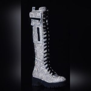 EUC Size 7 Club Exx Icy Bling Brigade Pocket Combat Boots